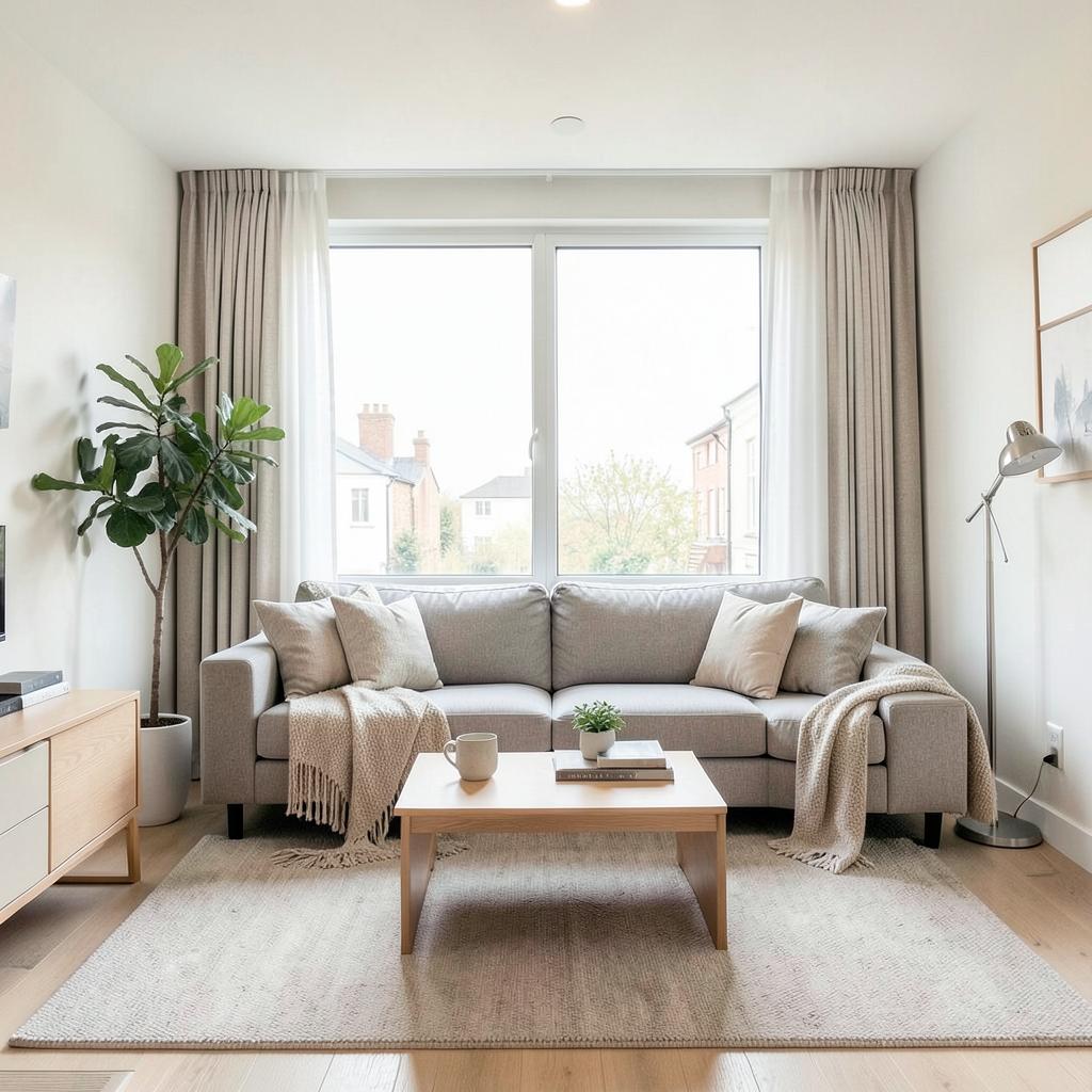 Static Airbnb living-room listing photo before applying the fluid motion prompt